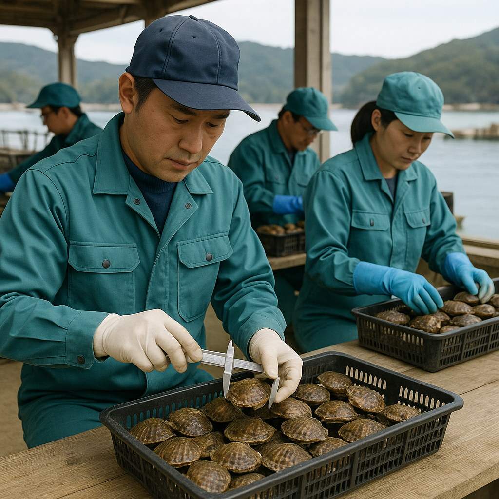 親貝を選別する人