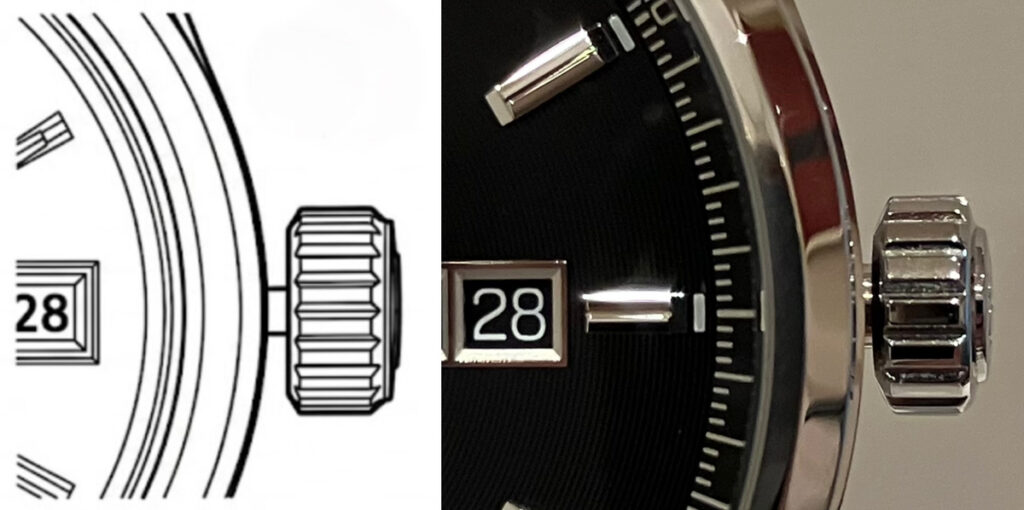 腕時計のリューズを1段引きした状態