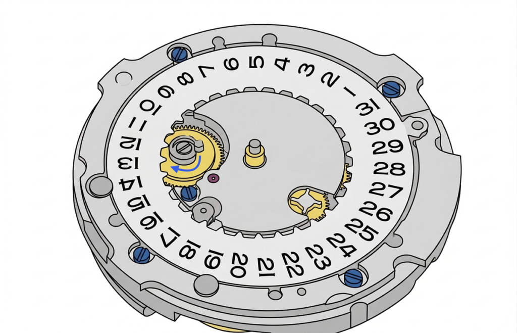腕時計のカレンダー機構 日付が変わる仕組み