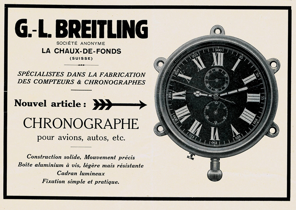 ブライトリングの製造するオンボードクロノグラフの広告。