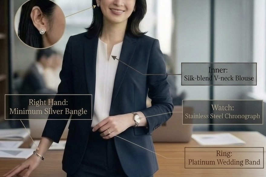 時計やジュエリーを身に着けた女性
