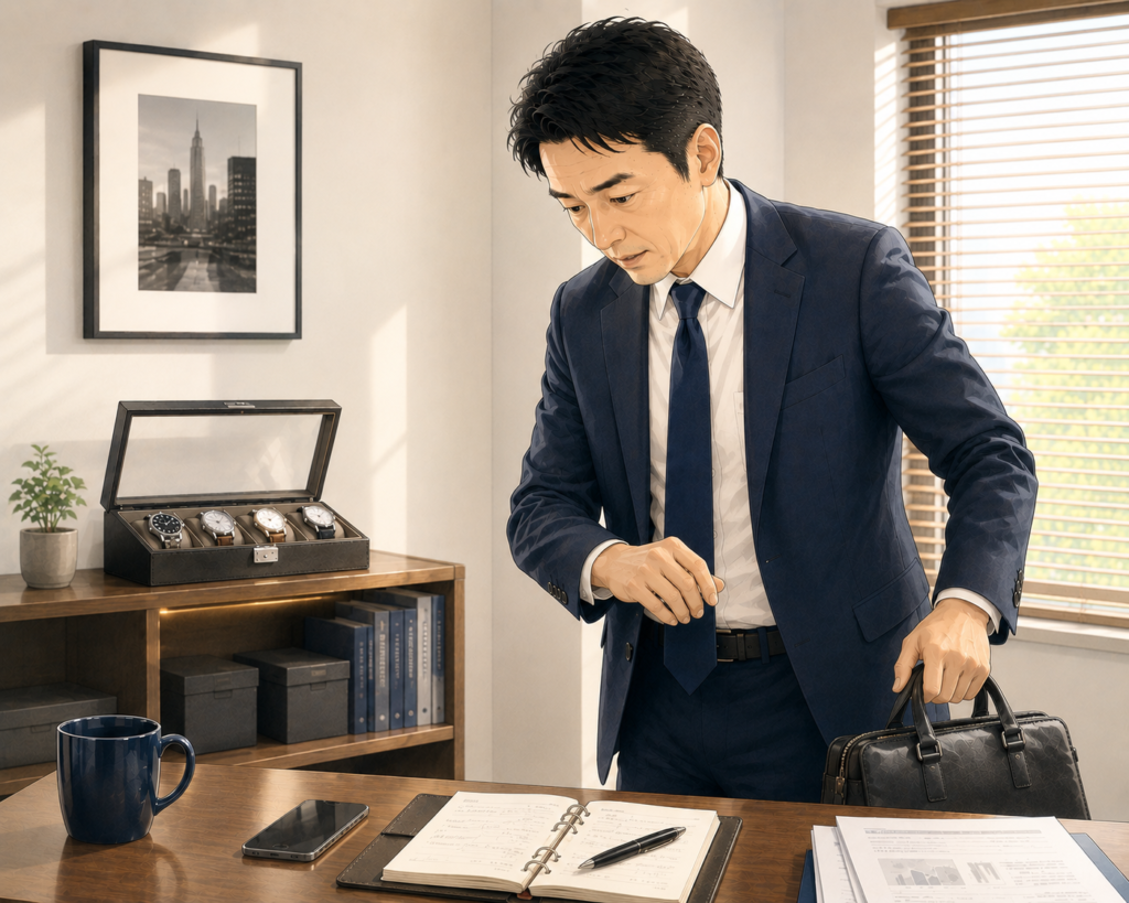 急いで時計を着けるイメージ