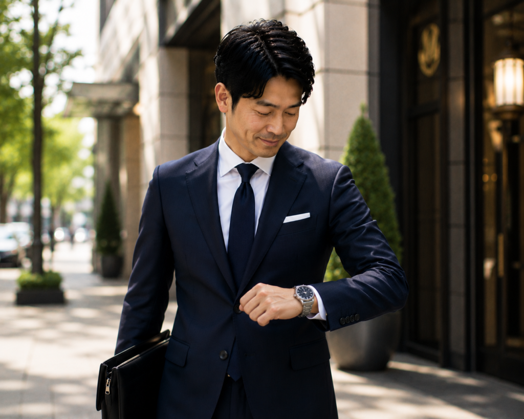 ビジネスシーンでも合わせることができる洗練されたデザイン性