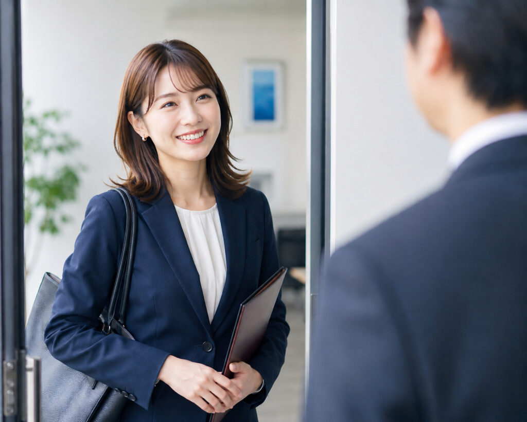 取引先を訪問する営業職の女性のイメージ