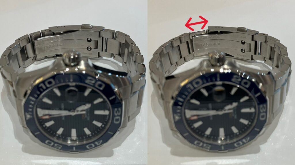 腕時計の折り畳みバックル 開放前後の比較