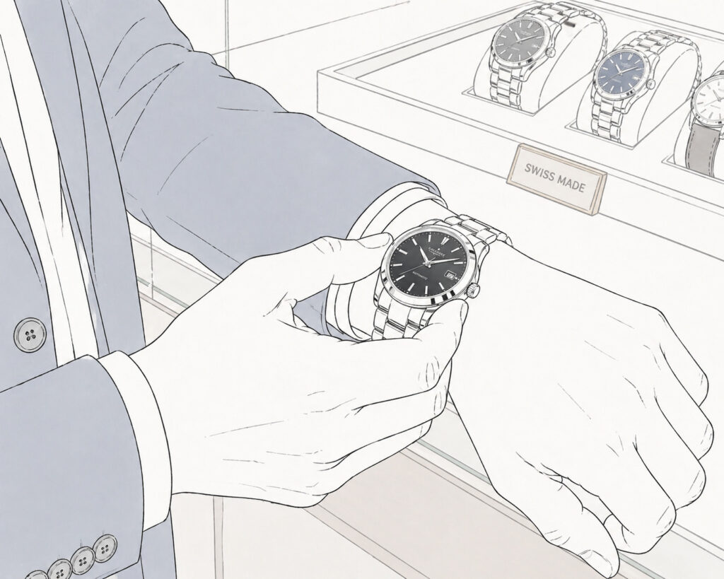 腕時計を選ぶ男性のイラスト