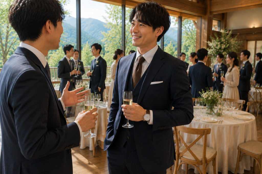 腕時計を着けてパーティーに参加する男性