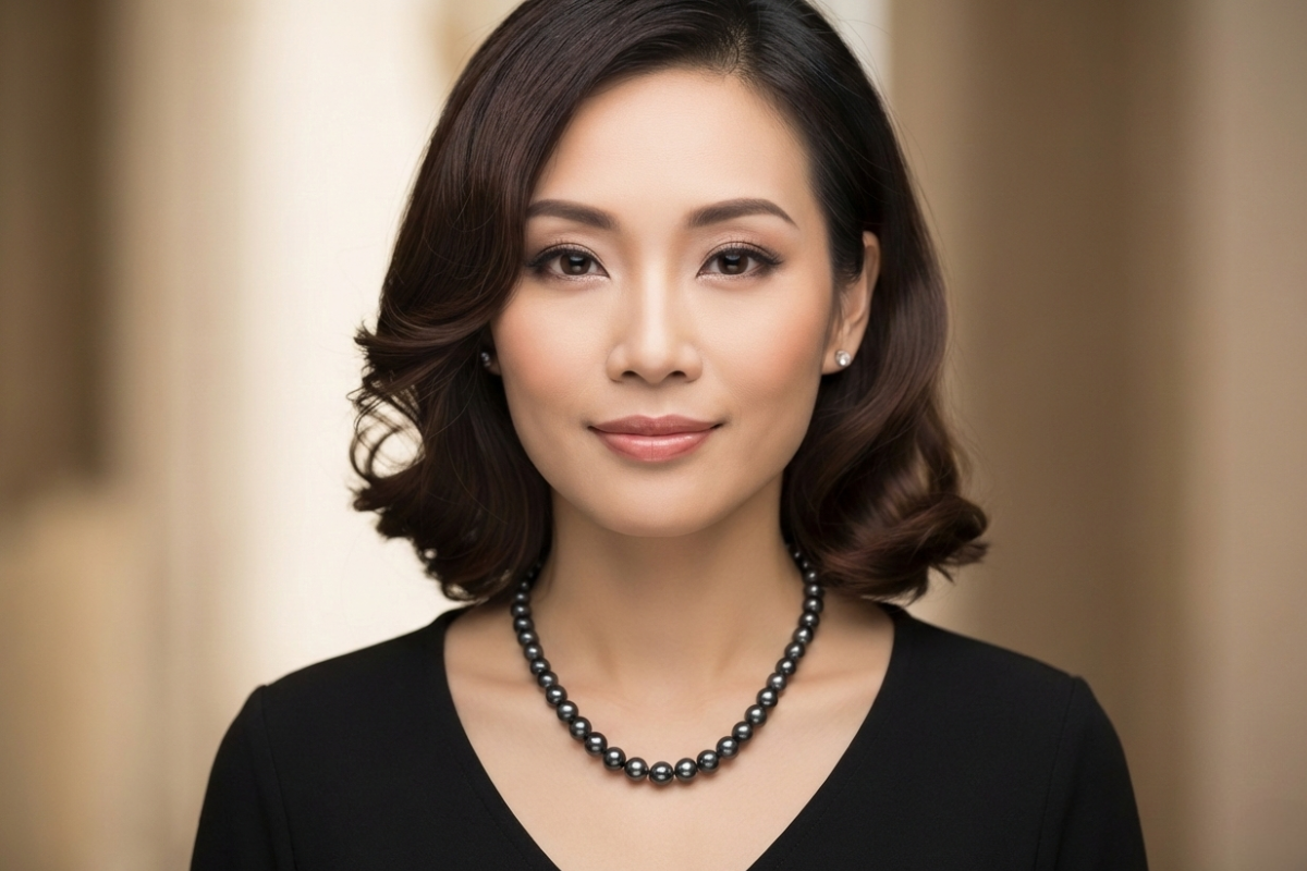 黒蝶パールを着けた女性