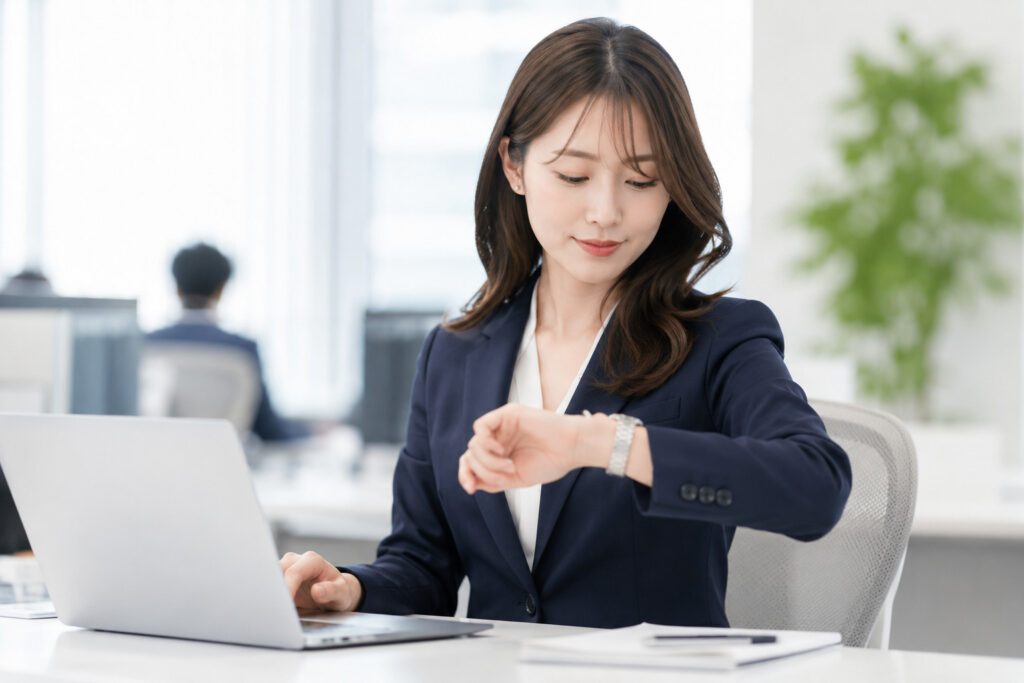 腕時計を確認する女性