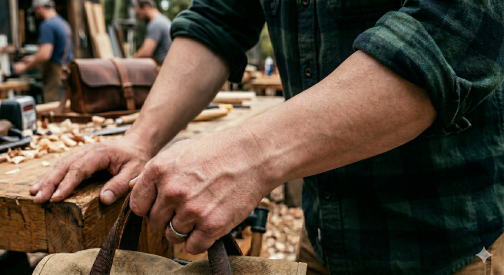 たくましい男性の手元