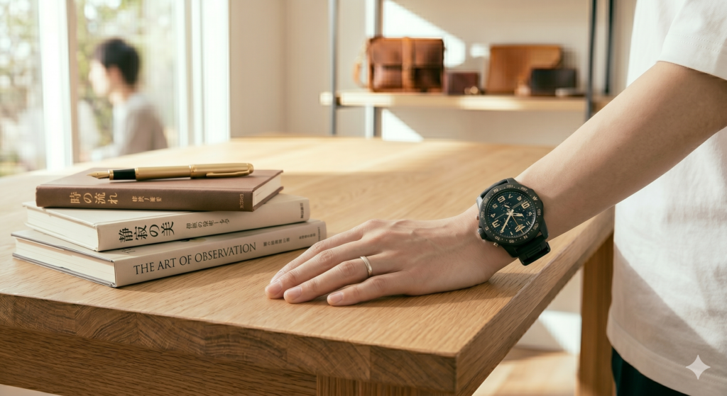 細い手元に時計を合わせて着用した画像