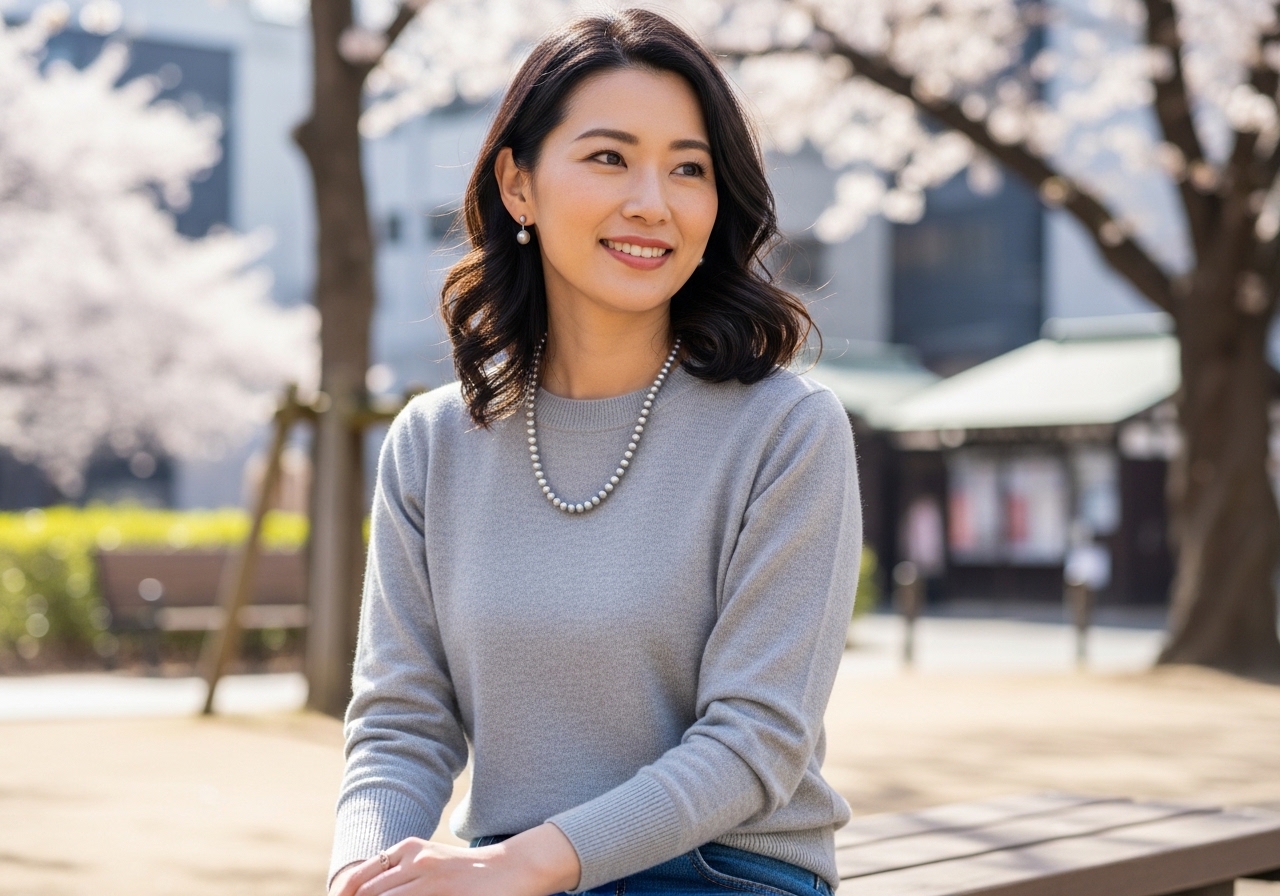 グレーパールを着けた女性