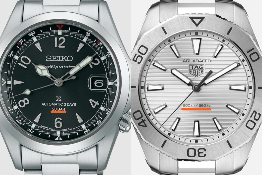 防水機能表示「20BAR」と「200m」の表示の違い