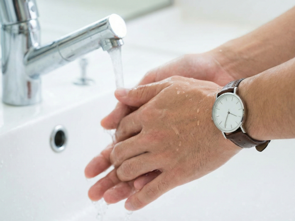腕時計を着けて手を洗っている