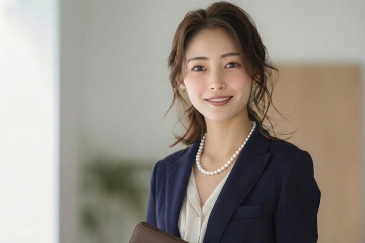 真珠を着けた女性