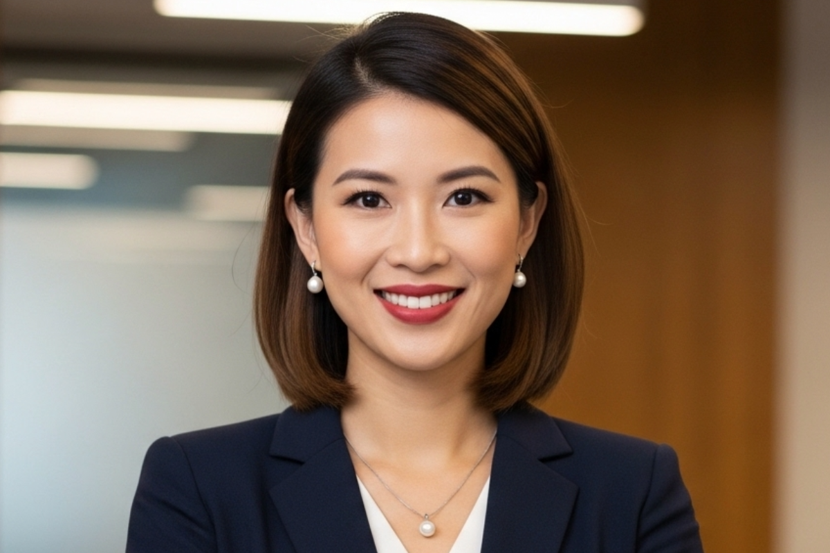 真珠のネックレスを着けた女性