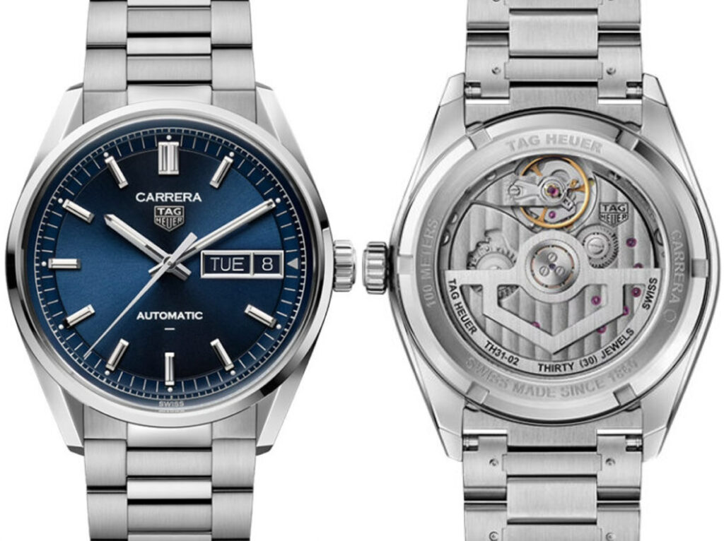 タグ・ホイヤーのカレラデイデイトの文字盤と裏蓋