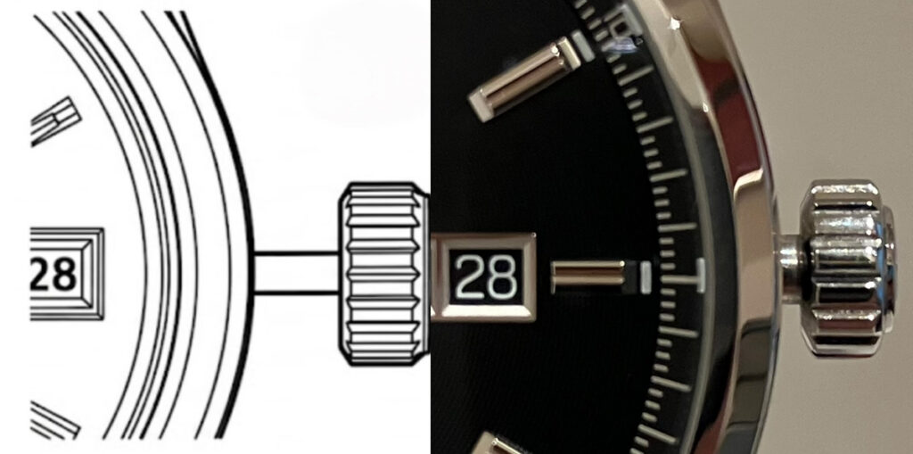 腕時計のリューズ、2段引きの状態