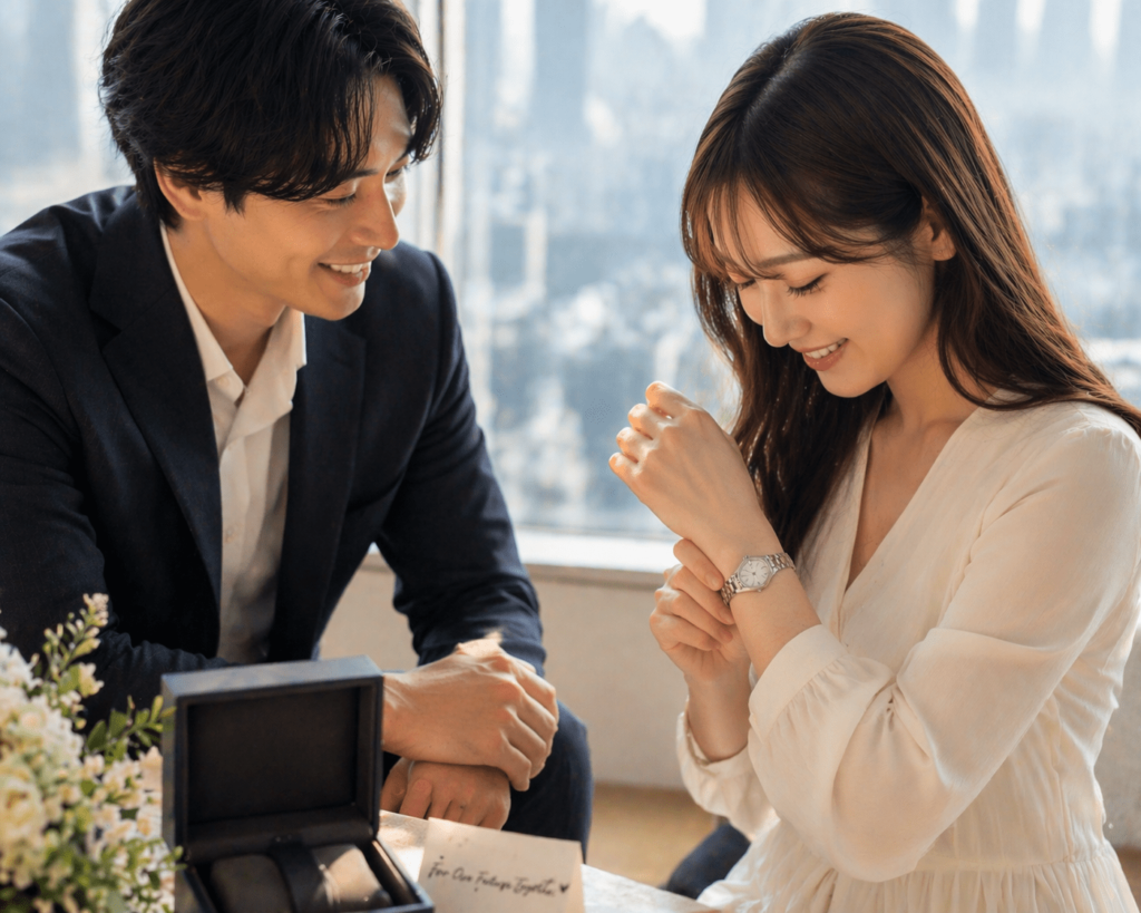 婚約時計を着けた女性