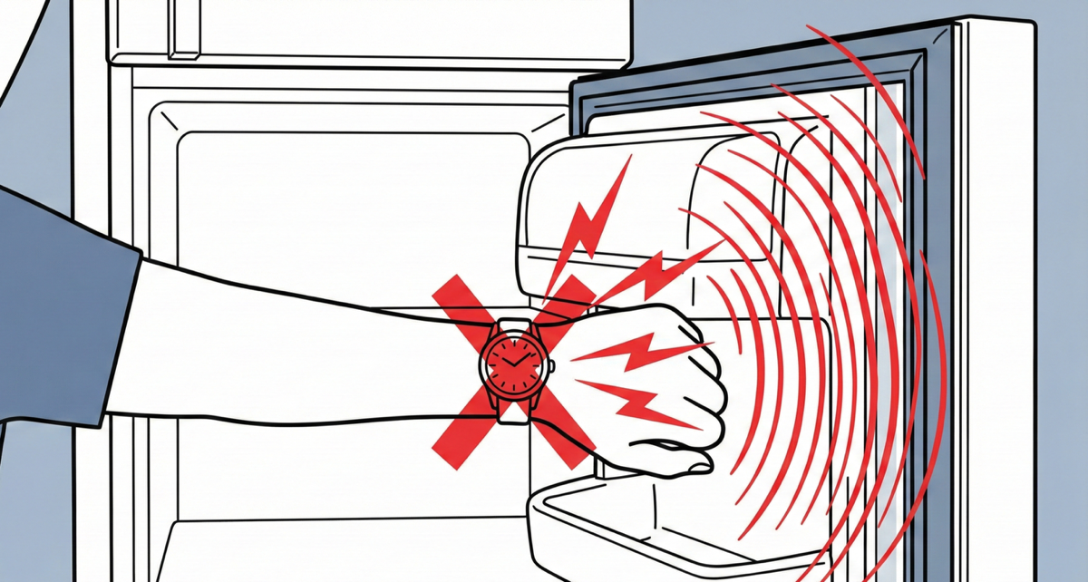 冷蔵庫で磁気帯びする腕時計のイラスト