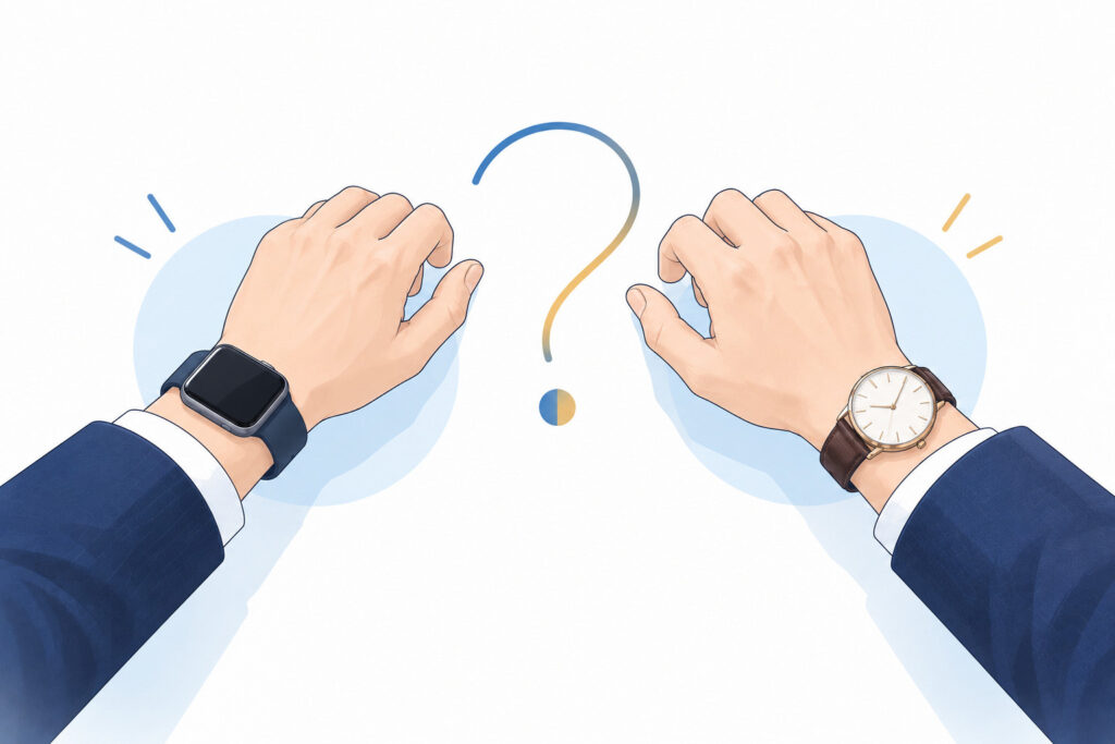 左右どちらの手首に時計を着けるか迷うイメージ