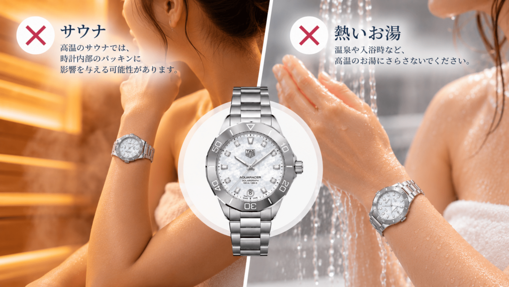 防水性の腕時計使用に関してのNG例