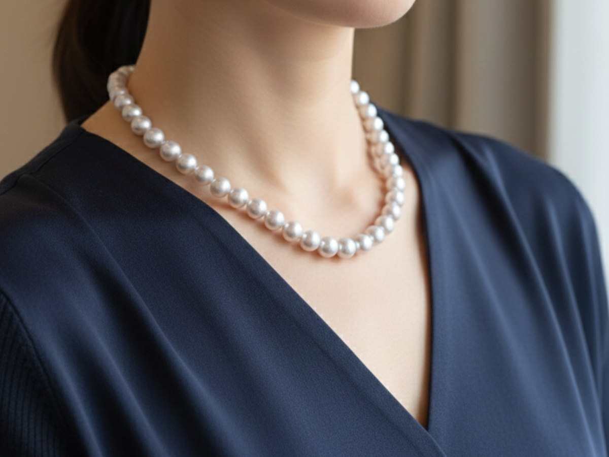 あこやグレーパールをつけた女性